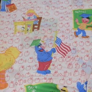 Vintage Marlborough Sesame Street School Apples Twin flat fitted sheet set